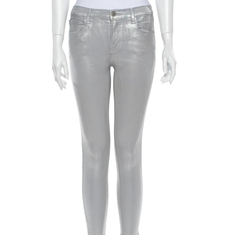 J Brand Metallic Mid-Rise Skinny-Leg Jeans